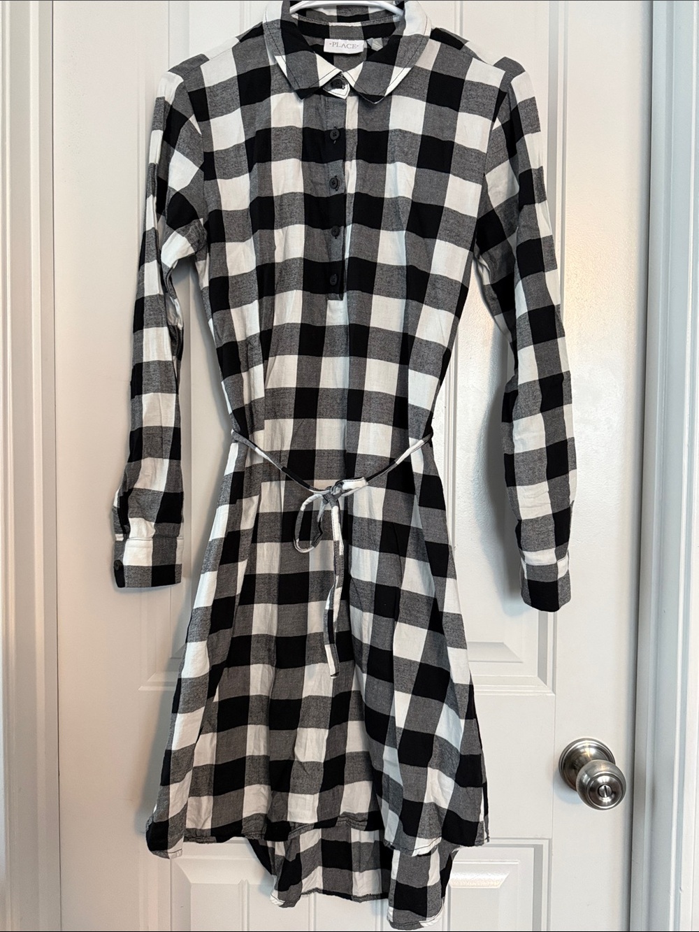 The Children's Place Black and White Buffalo Check Long-Sleeve Dress